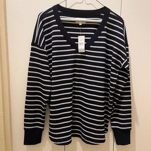 Lou&Grey NWT L/S knit texture top :navy / white stripe size S